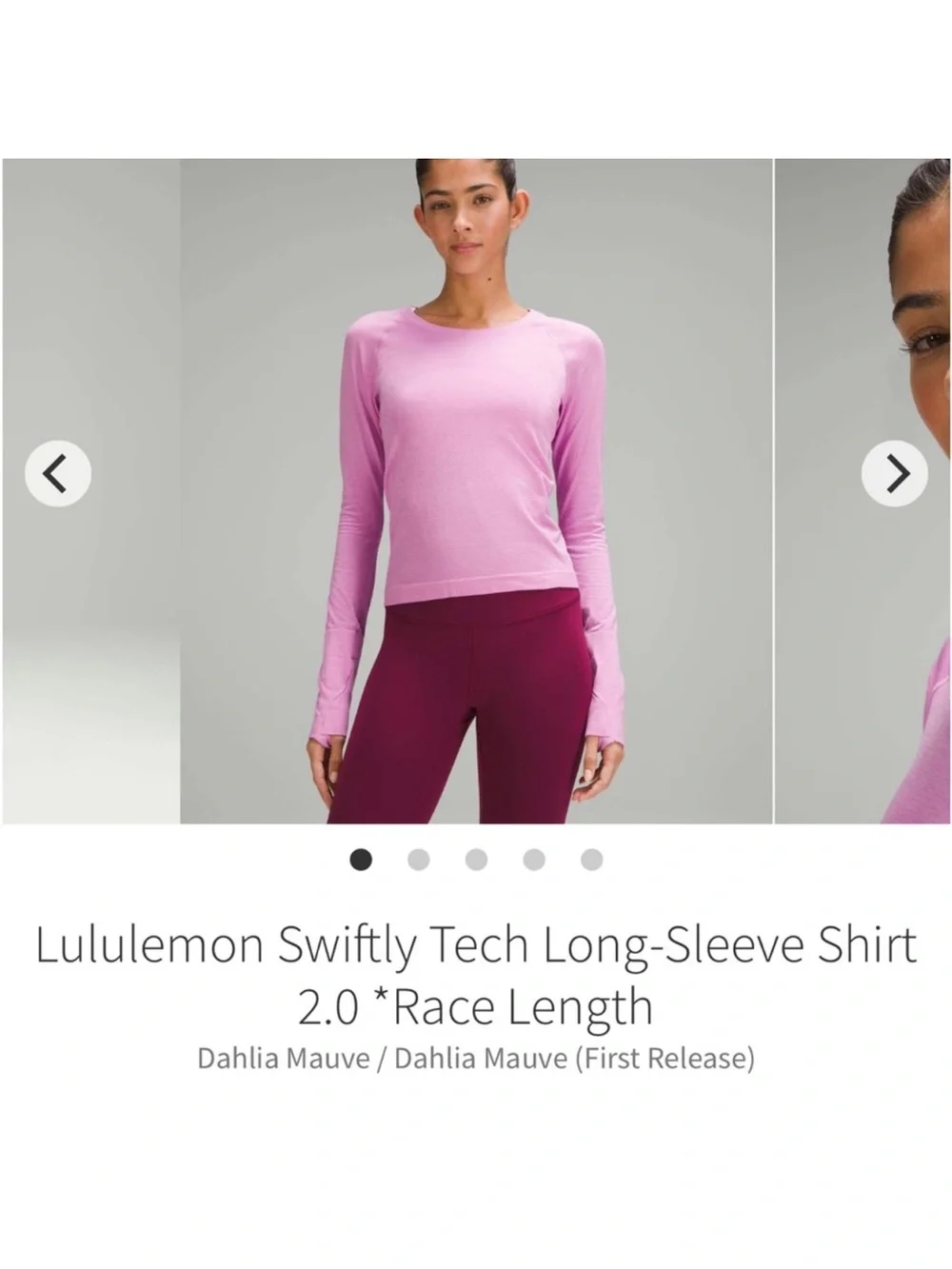 Lululemon Swiftly Tech Long Sleeve Shirt 2.0 *Race Length Dahlia Mauve Sz 8